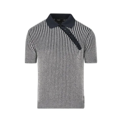 Fendi Short Sleeved Asymmetric Button Knitted Polo Shirt
