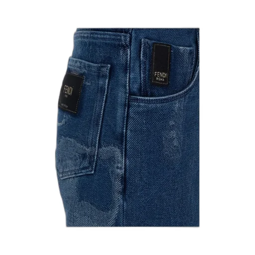 Fendi Contrasted Logo Motif Denim Trousers