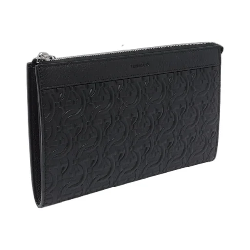 Ferragamo Logo Embossed Zipped Clutch Bag