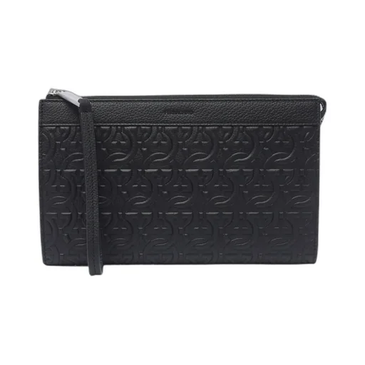Ferragamo Logo Embossed Zipped Clutch Bag