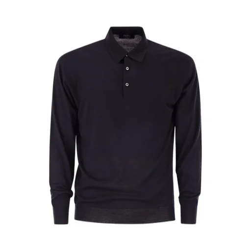 Fedeli Virgin Wool Long-Sleeve Polo Shirt