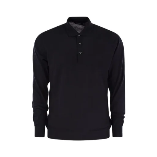 Fedeli Virgin Wool Long-Sleeve Polo Shirt
