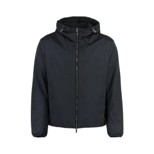 Emporio Armani Monogram-Pattern Zipped Hooded Jacket