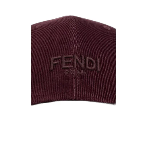 Fendi Logo Embroidered Corduroy Baseball Cap