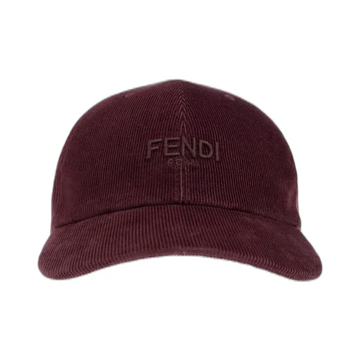 Fendi Logo Embroidered Corduroy Baseball Cap