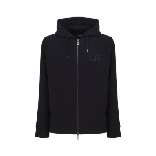 Emporio Armani Logo-Embroidered Zipped Drawstring Hoodie