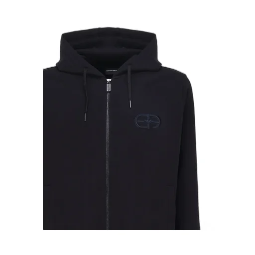 Emporio Armani Logo-Embroidered Zipped Drawstring Hoodie