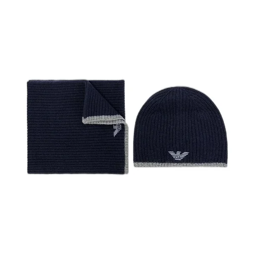 Emporio Armani Logo Embroidered Beanie Scarf Set