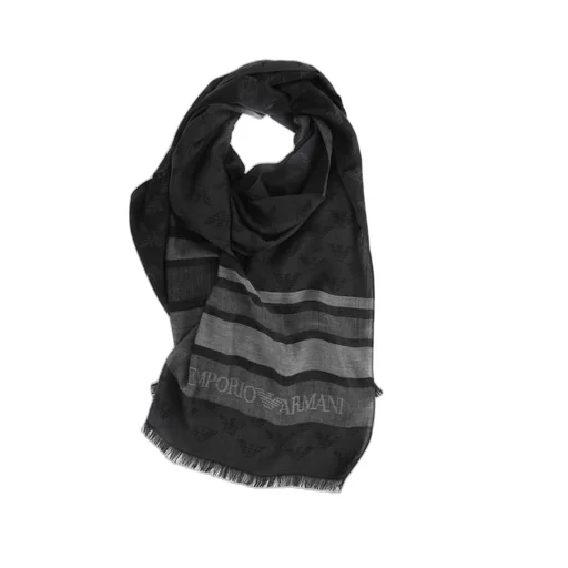 Emporio Armani Logo Jacquard Striped Frayed Scarf