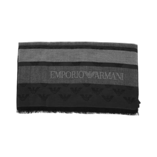 Emporio Armani Logo Jacquard Striped Frayed Scarf
