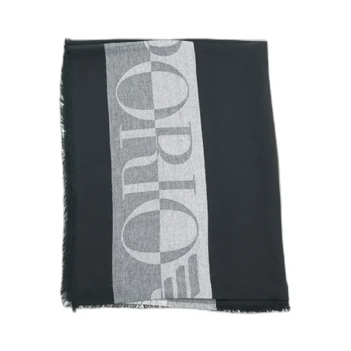 Emporio Armani Logo-Detailed Frayed-Edge Scarf