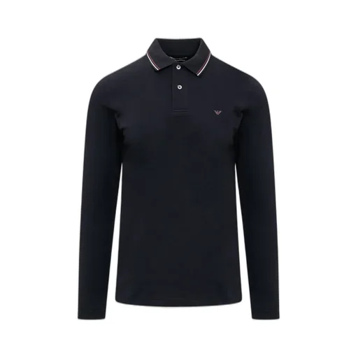 Emporio Armani Micro Eagle Embroidered Long-Sleeved Stretch Pique Polo Shirt