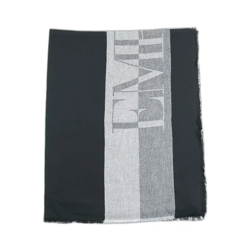 Emporio Armani Logo-Detailed Frayed-Edge Scarf