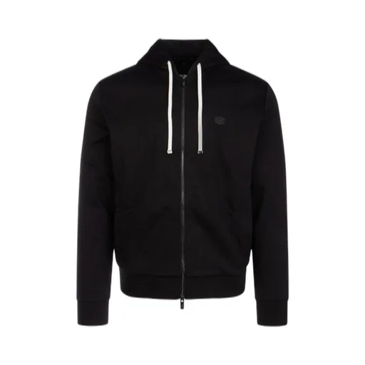 Emporio Armani Logo Patch Zipped Drawstring Hoodie