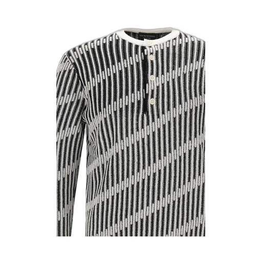 Emporio Armani Diagonal-Stripe Henley Crewneck Jumper