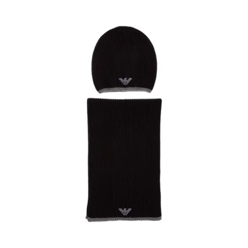Emporio Armani Logo Embroidered Beanie Scarf Set