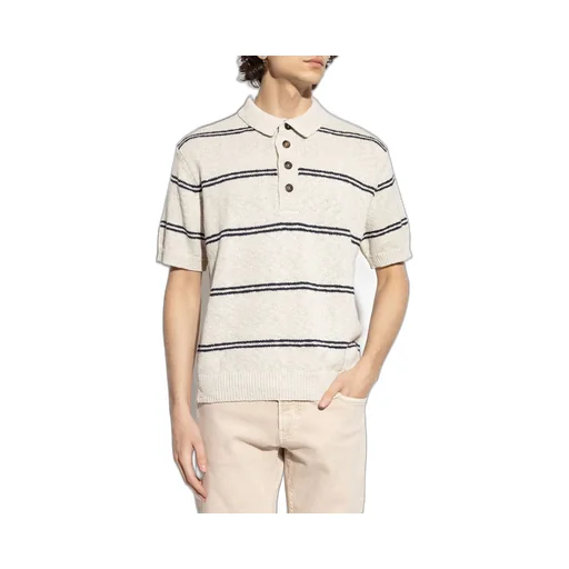 Eleventy Striped Knit Polo Shirt