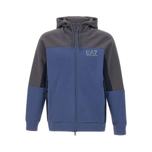 Ea7 Emporio Armani Zip-Up Drawstring Hoodie