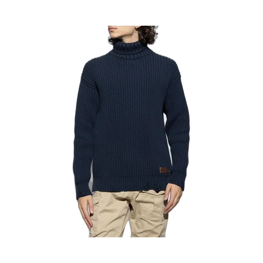 Dsquared2 High Neck Logo Patch Distressed Jumper