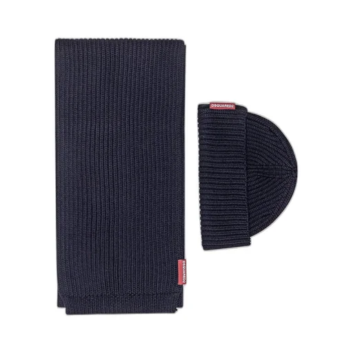 Dsquared2 Logo Tag Ribbed-Knit Beanie Scarf Set