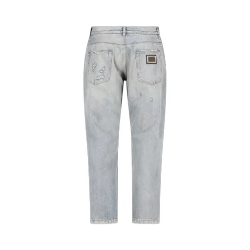 Dolce & Gabbana Logo Plaque Faded Effect Ripped Jeans