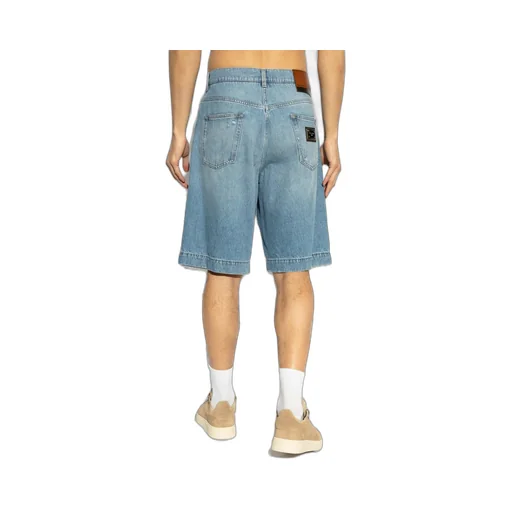 Dolce & Gabbana Logo Plaque Distressed Denim Shorts