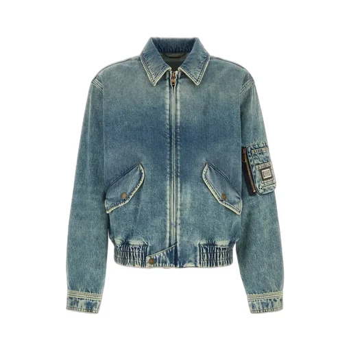 Dolce & Gabbana Logo Tag Zipped Denim Bomber Jacket