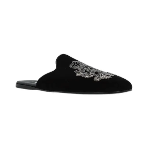 Dolce & Gabbana Slip-On Velvet Embroidered Slippers