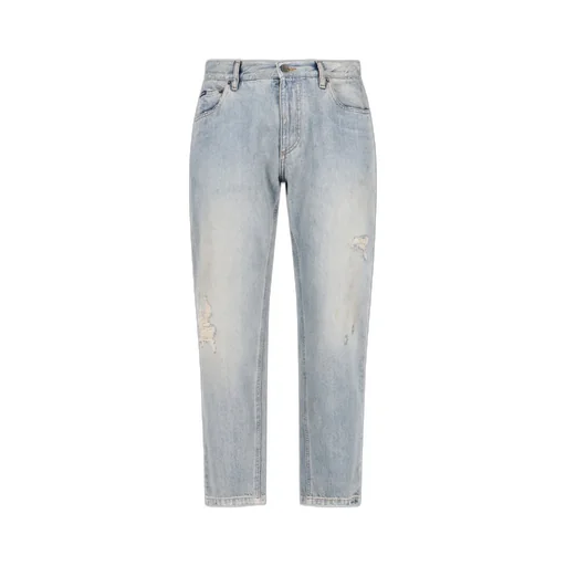 Dolce & Gabbana Logo Plaque Faded Effect Ripped Jeans