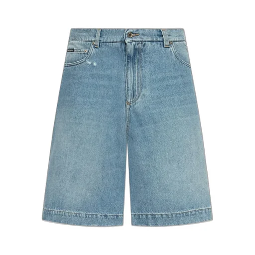 Dolce & Gabbana Logo Plaque Distressed Denim Shorts