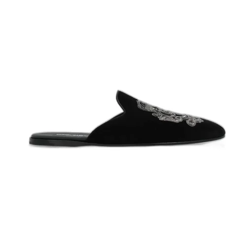 Dolce & Gabbana Slip-On Velvet Embroidered Slippers
