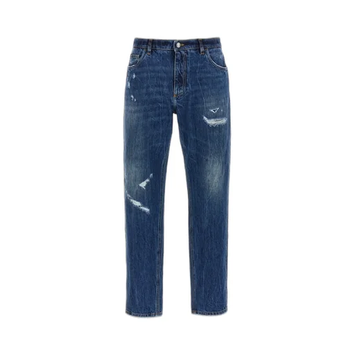 Dolce & Gabbana Logo Embroidered Distressed Jeans