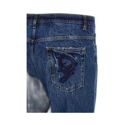 Dolce & Gabbana Logo Embroidered Distressed Jeans