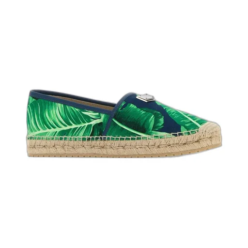 Dolce & Gabbana Leaf-Printed Logo Plaque Espadrilles