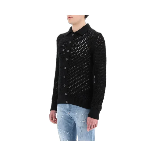 Dolce & Gabbana Mesh-Stitch Polo-Style Cardigan