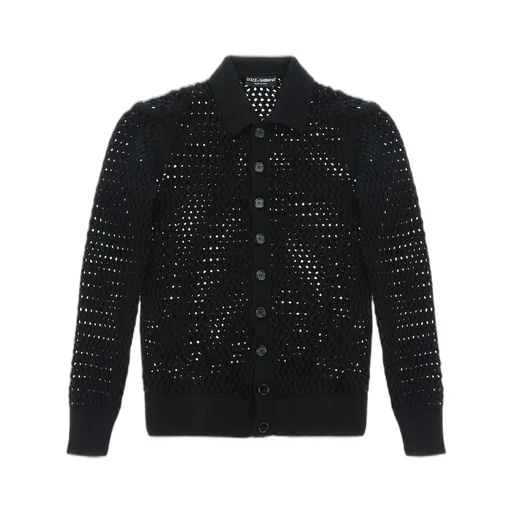 Dolce & Gabbana Mesh-Stitch Polo-Style Cardigan