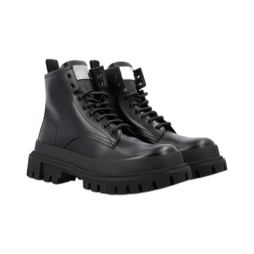 Dolce & Gabbana Logo-Plaque Lace-Up Ankle Boots
