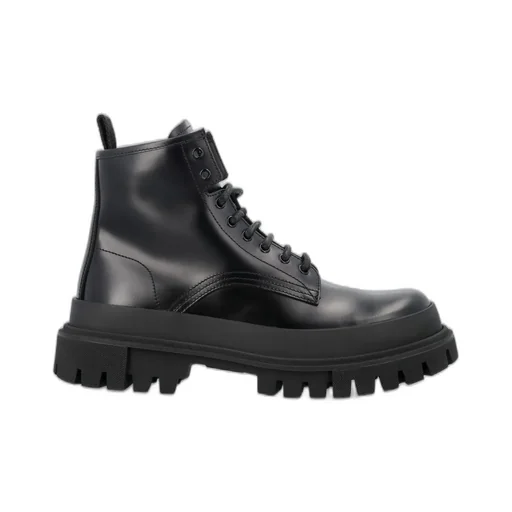 Dolce & Gabbana Logo-Plaque Lace-Up Ankle Boots