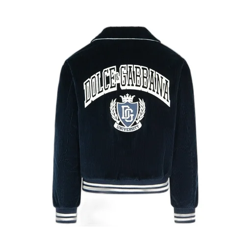 Dolce & Gabbana Logo Detailed Corduroy Bomber Jacket