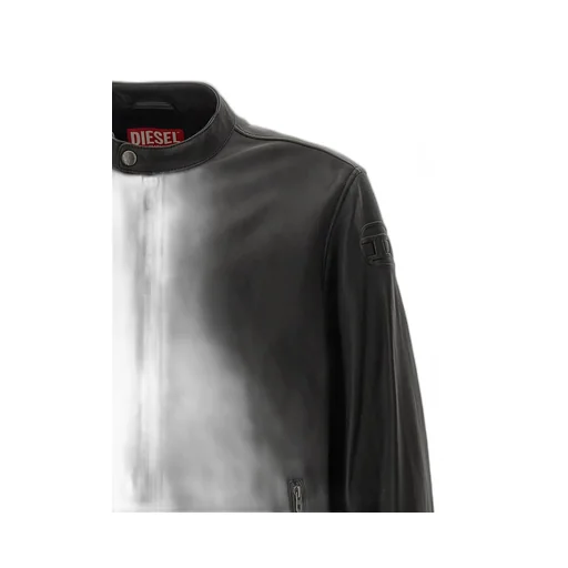 Diesel L-Carver Logo Embossed Leather Biker Jacket