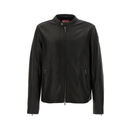 Diesel L-Carver Logo Embossed Leather Biker Jacket