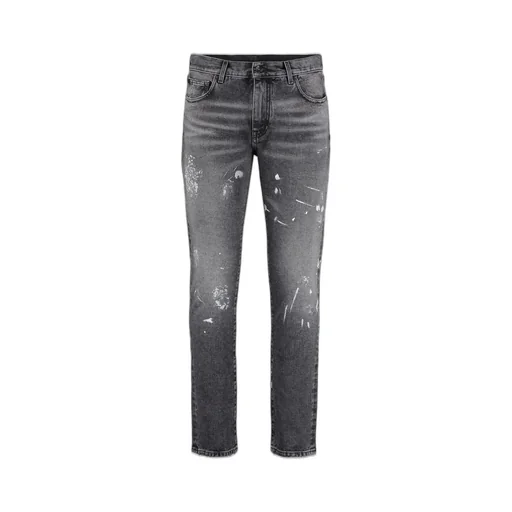 Off-White Diag-Striped Distressed Straight Leg Jeans
