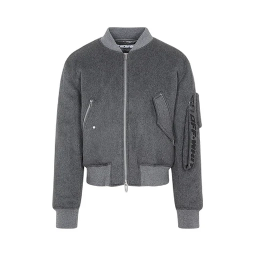 Off-White Zip-Up Long-Sleeved Bomber Jacket