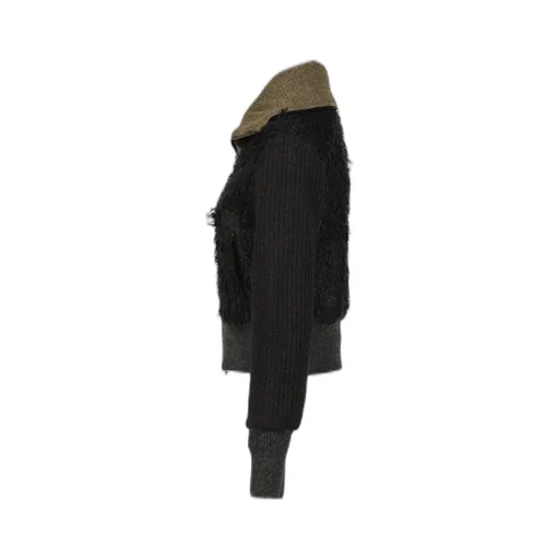 Fur Combo Knit Top / Black