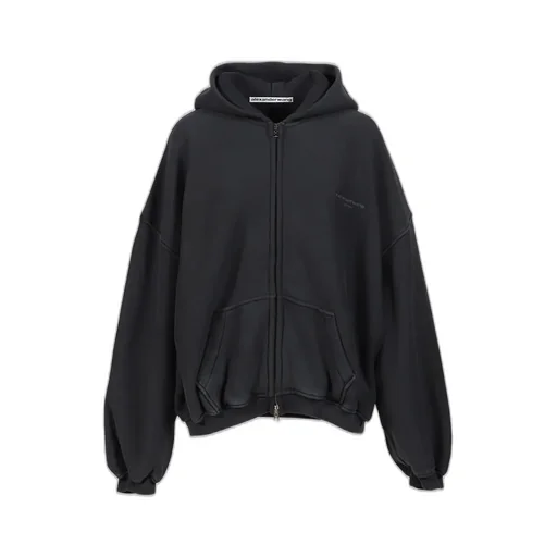 Zip Up Hoodie W/ Graphic Logo / Washed Blk