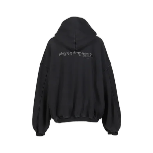 Zip Up Hoodie W/ Graphic Logo / Washed Blk