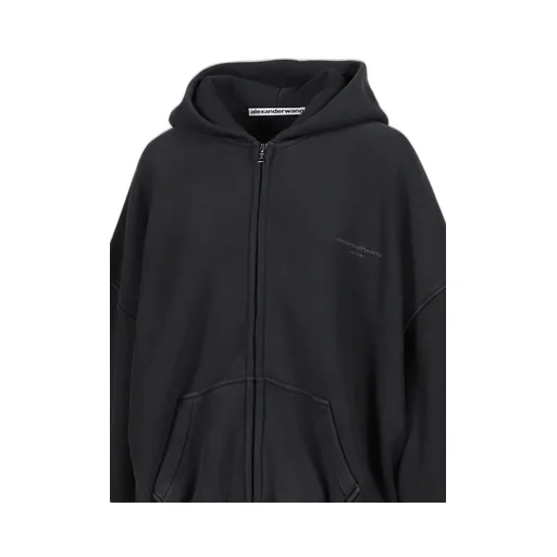 Zip Up Hoodie W/ Graphic Logo / Washed Blk