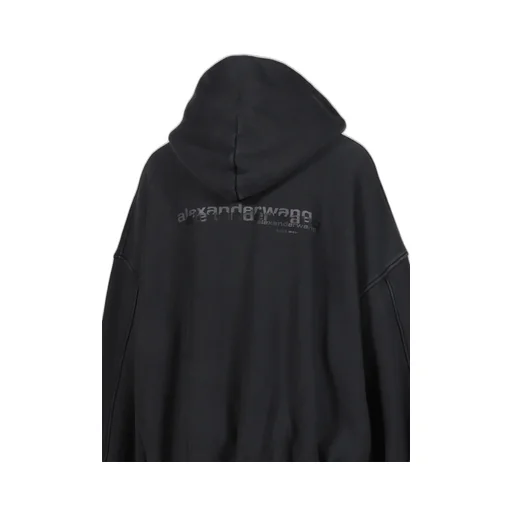 Zip Up Hoodie W/ Graphic Logo / Washed Blk
