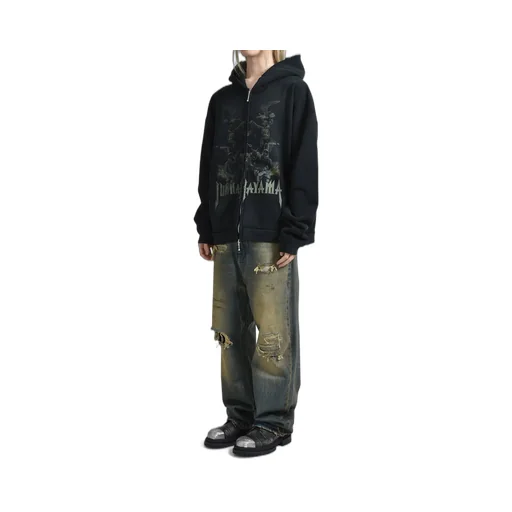 Ethnic Zip Hoodie / Black