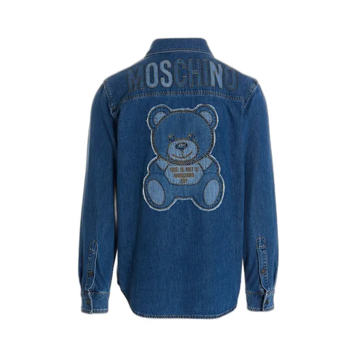 Moschino Teddy Bear-Printed Buttoned Denim Shirt